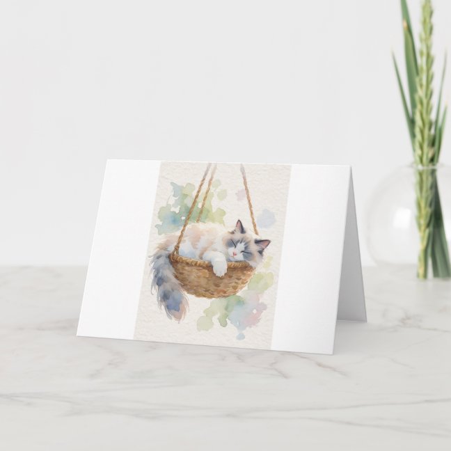 Ragdoll Sleeping In A Hanging Basket Greeting Card