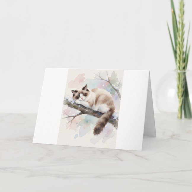 Ragdoll Sleeping On A Snow-tipped Branch Greeting  Card