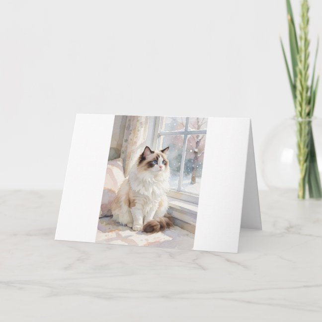 Ragdoll Snowfall Window Gaze Greeting Card