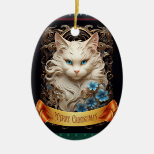 Ragdool White Cat Art nouveau style Ceramic Ornament