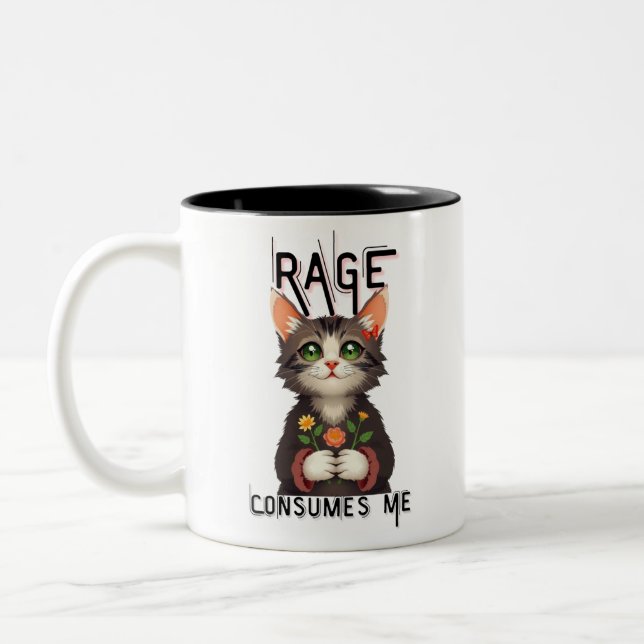 Rage Consumes Me Cat Flower Two-Tone Coffee Mug (Left)