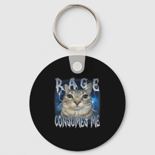 Rage Consumes Me Cat Vintage Funny Meme Keychain