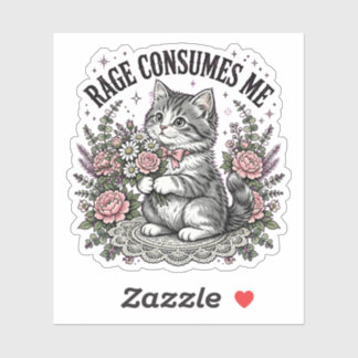Rage Consumes Me Floral Cat Sticker