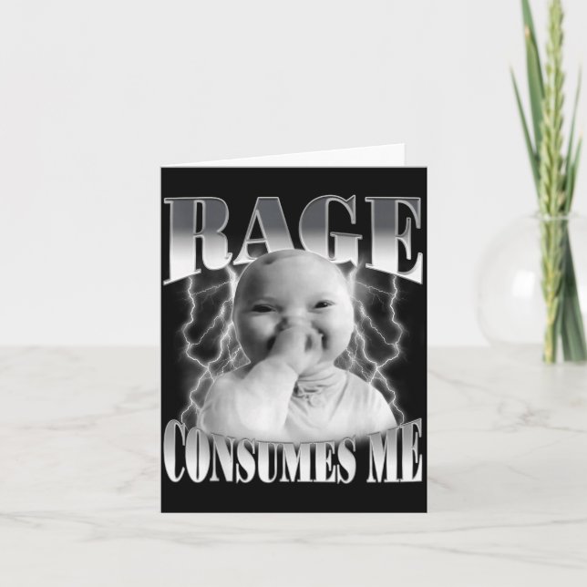 Rage Consumes Me Funny Ai Baby Holding Laugh Brain Card (Front)
