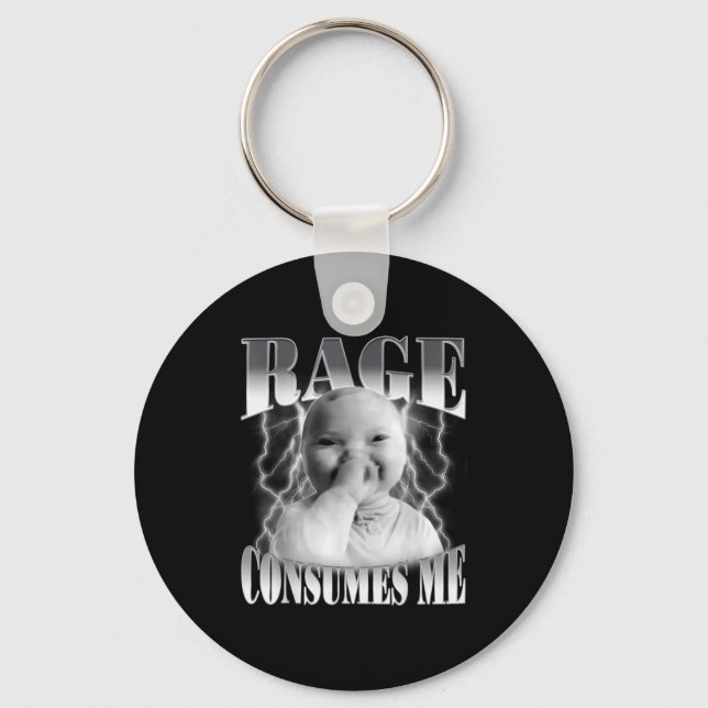 Rage Consumes Me Funny Ai Baby Holding Laugh Brain Keychain (Front)