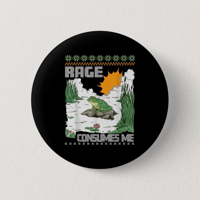Rage Consumes Me Ugly Christmas Sweaters Funny Fro Button (Front)