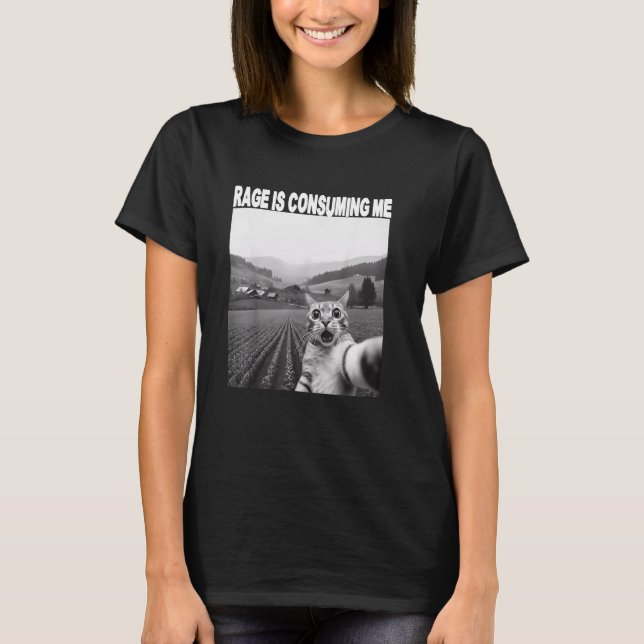 Rage Is Consuming Me Silly Staring Funny Cat Meme T-Shirt (Front)