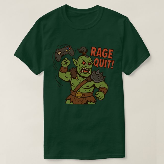 Rage Quit Funny D&D Orc T-Shirt (Design Front)