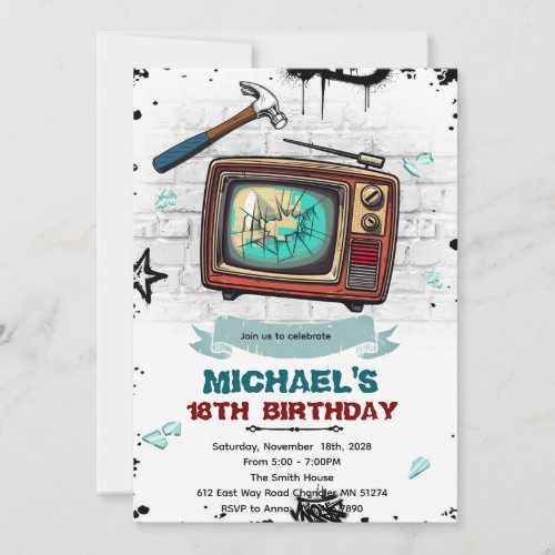 Rage Room birthday party invitation