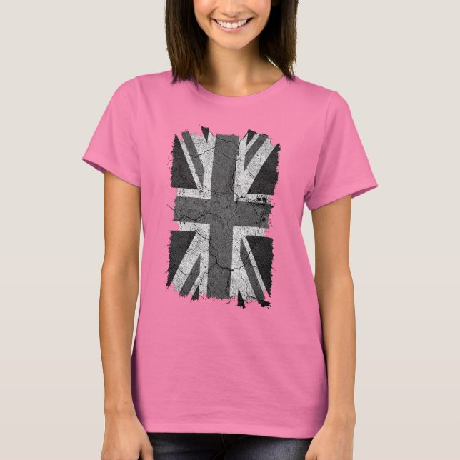 Ragged Grungy Monochrome UK flag (Union Jack) T-Shirt (Front)