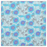 Ragged poppies blue grey floral graphic fabric
