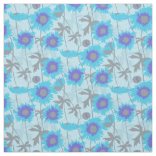 Ragged poppies blue grey floral graphic fabric