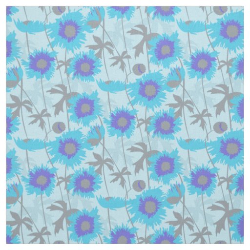 Ragged poppies blue grey floral graphic fabric