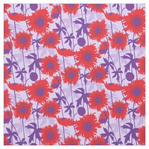 Ragged poppies red purple floral graphic fabric
