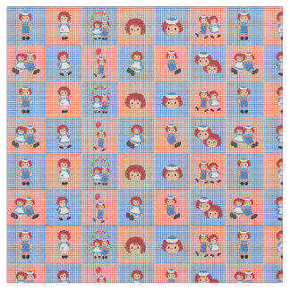 Raggedy Ann and Andy Gingham on Checkerboard Fabric