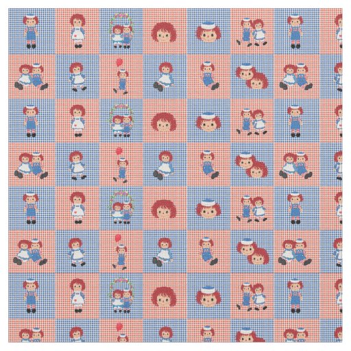 Raggedy Ann and Andy Gingham on Checkerboard Fabric