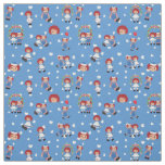Raggedy Ann and Andy on Falling Hearts on Blue Fabric