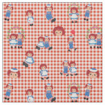 Raggedy Ann and Andy on Red Gingham Fabric