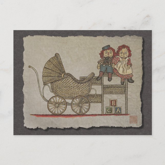 Raggedy Doll & Baby Buggy Postcard (Front)