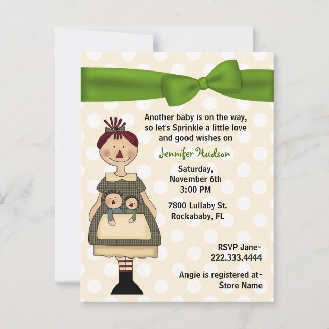 Raggedy Doll Mommy Baby Sprinkle Shower Invitation (Front)