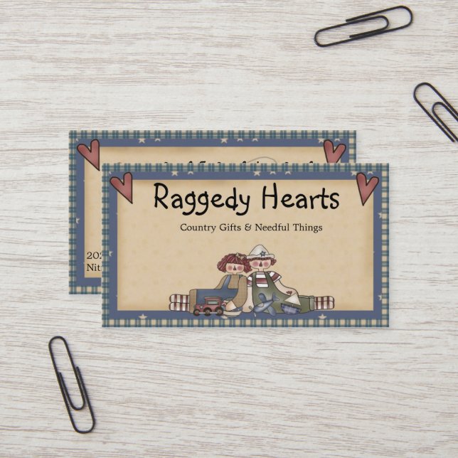 Raggedy Hearts Primitive Country Business Card (Front/Back In Situ)