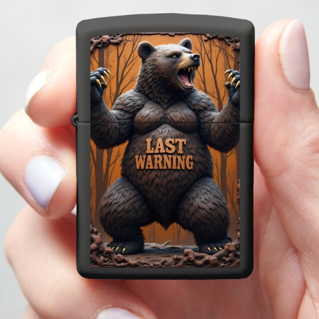 🐻 Raging Bear Orange Forest Zippo Lighter (In Hand)