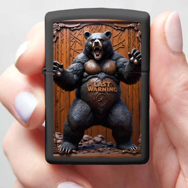🐻 Raging Black Bear Armored Zippo Lighter (In Hand)