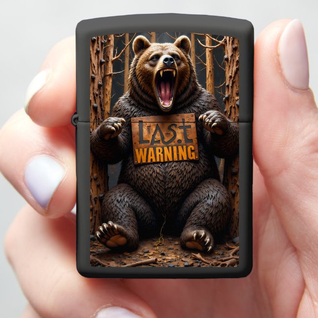 🐻 Raging Brown Bear Forest Zippo Lighter (In Hand)