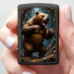 🐻 Raging Brown Bear Lunging Forest Zippo Lighter