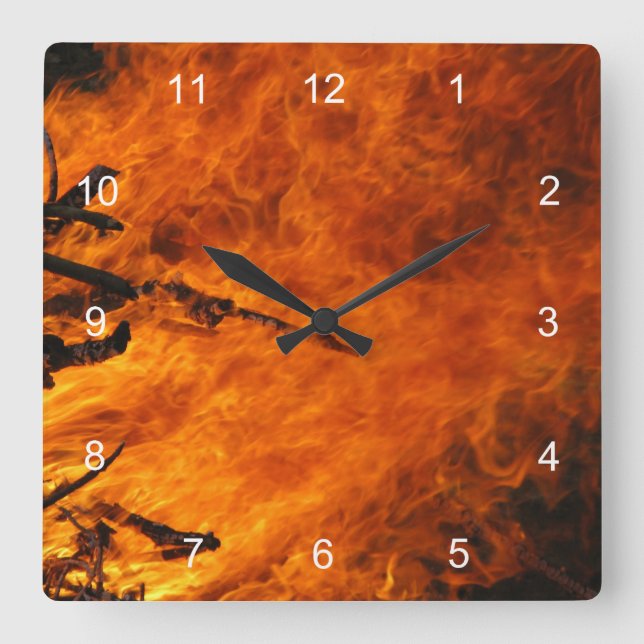 Raging Fire Square Wall Clock (Front)