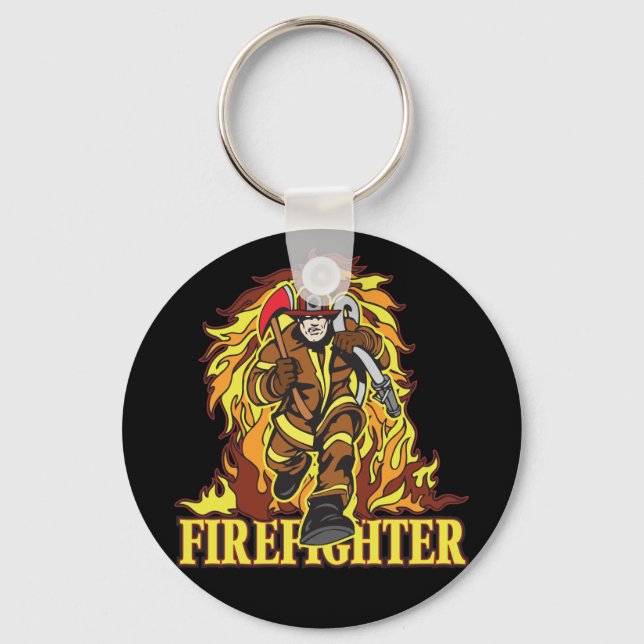 Raging Flames Firefighter Keychain (Front)