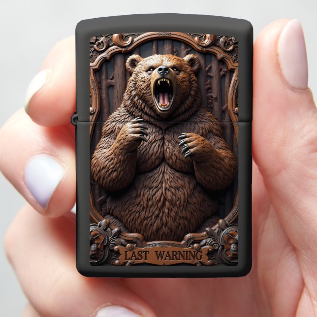 🐻 Raging Grizzly Bear Roar Zippo Lighter (In Hand)