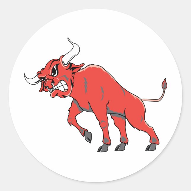 Raging Red Bull Classic Round Sticker (Front)