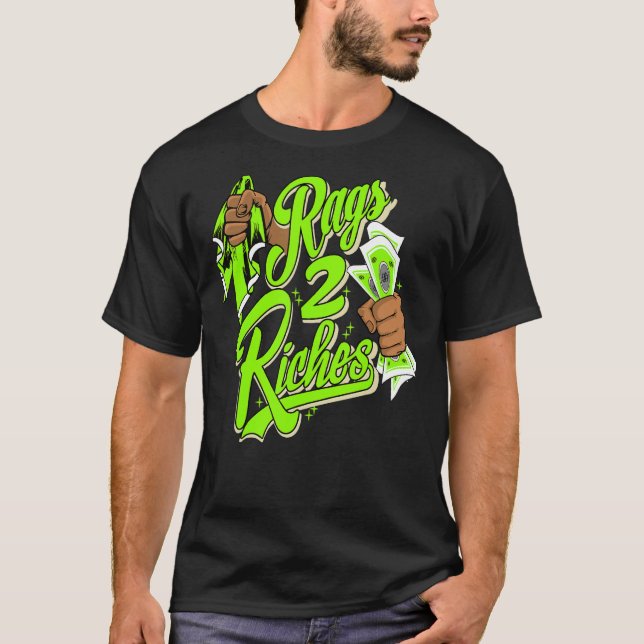 Rags 2 Riches Electric Green 6s Matching T-Shirt (Front)
