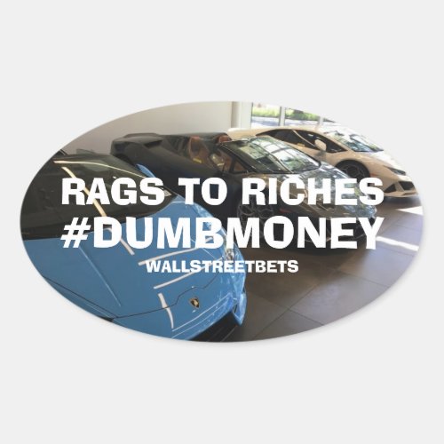 RAGS TO RICHES DUMBMONEY WALLSTREETBETS OVAL STICKER