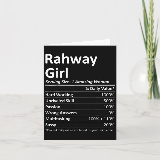 Rahway Girl Nj New Jersey Funny City Home Roots Us Card (Front)