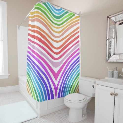 Raibow Stripes Curves Lines on White Shower Curtain