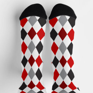 Raider Red and Black Argyle Pattern Socks