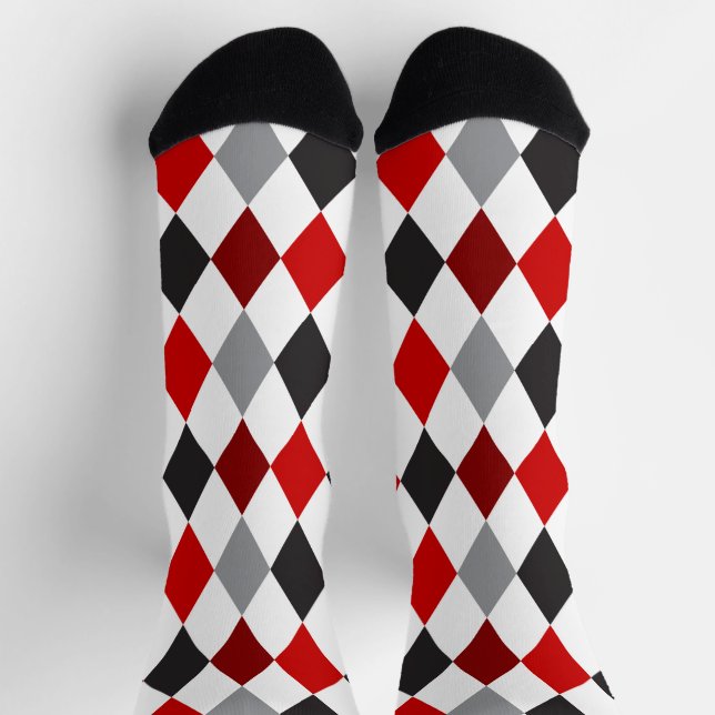 Raider Red and Black Argyle Pattern Socks (Top)