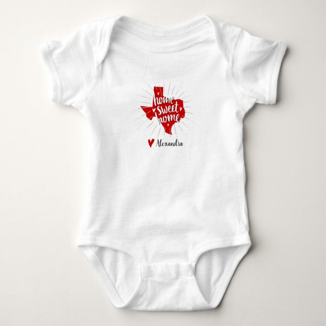 Raider Red and Black Home Sweet Home Texas Baby Bodysuit (Front)