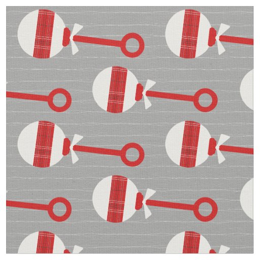 Raider Red and Black Plaid Baby Rattle on Gray Fabric