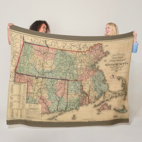 Rail Road  Township Map of Massachusetts 1879 Fleece Blanket