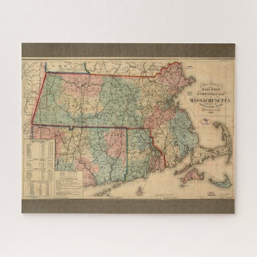 Rail Road  Township Map of Massachusetts 1879 Jigsaw Puzzle