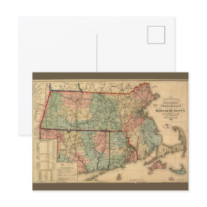Rail Road & Township Map of Massachusetts, 1879 Postcard
