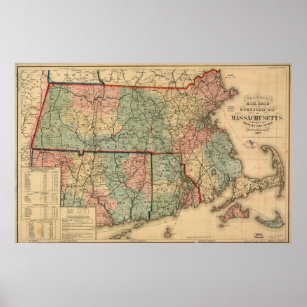 Rail Road & Township Map of Massachusetts, 1879 Poster
