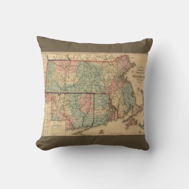 Rail Road & Township Map of Massachusetts, 1879 Throw Pillow (Front)
