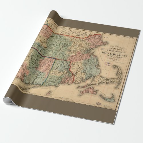 Rail Road  Township Map of Massachusetts 1879 Wrapping Paper