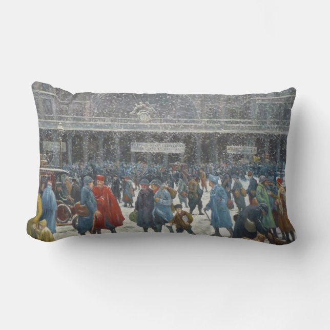 Rail Station Under the Snow (Paris, France) Lumbar Pillow (Front)