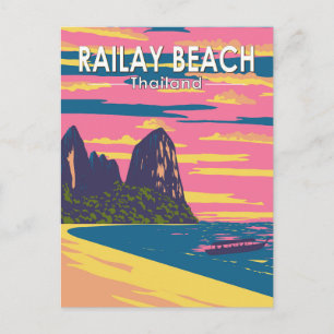 Railay Beach Thailand Travel Art Vintage Postcard