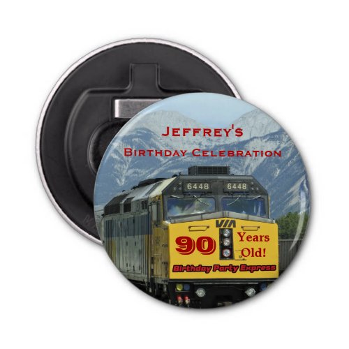 Railroad 90th Birthday Party Favor Name Magnetic Bottle Opener